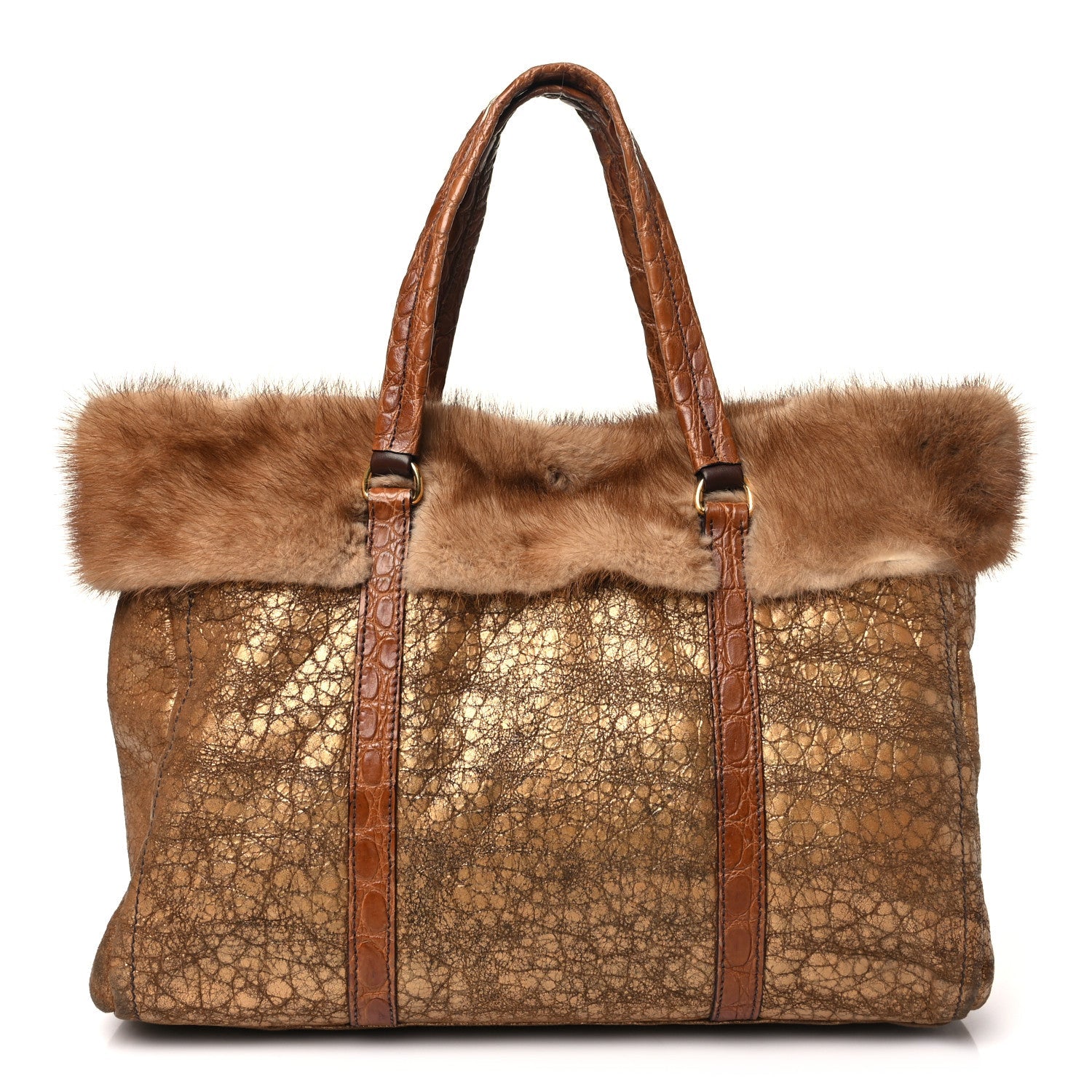 PRADA SHEARLING MINK TRIM TOTE