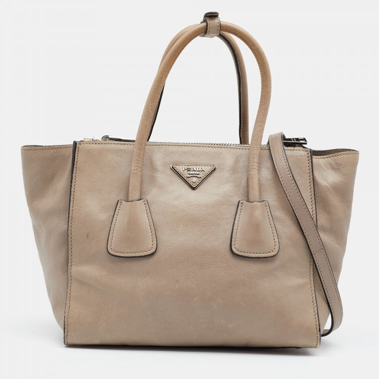 PRADA GLACE LEATHER TWIN POCKET DOUBLE HANDLE TOTE BAG