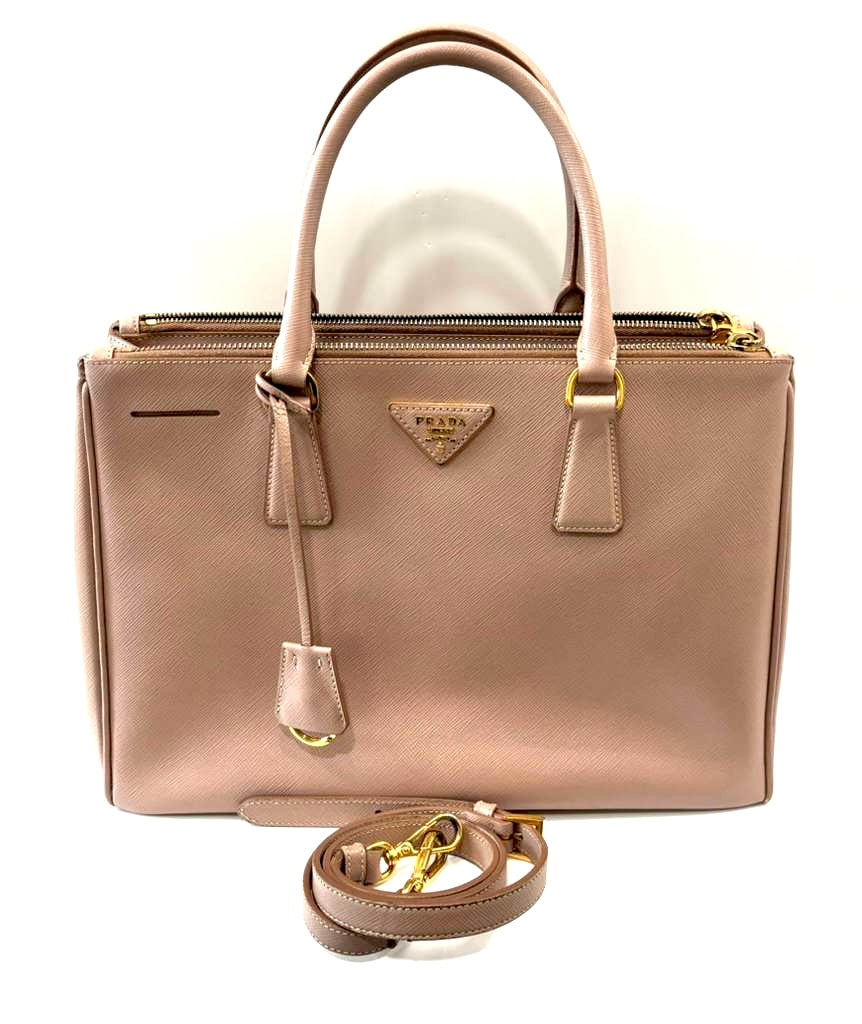 PRADA SAFFIANO LUX LEATHER GALLERIA DOUBLE ZIP MEDIUM TOTE BAG