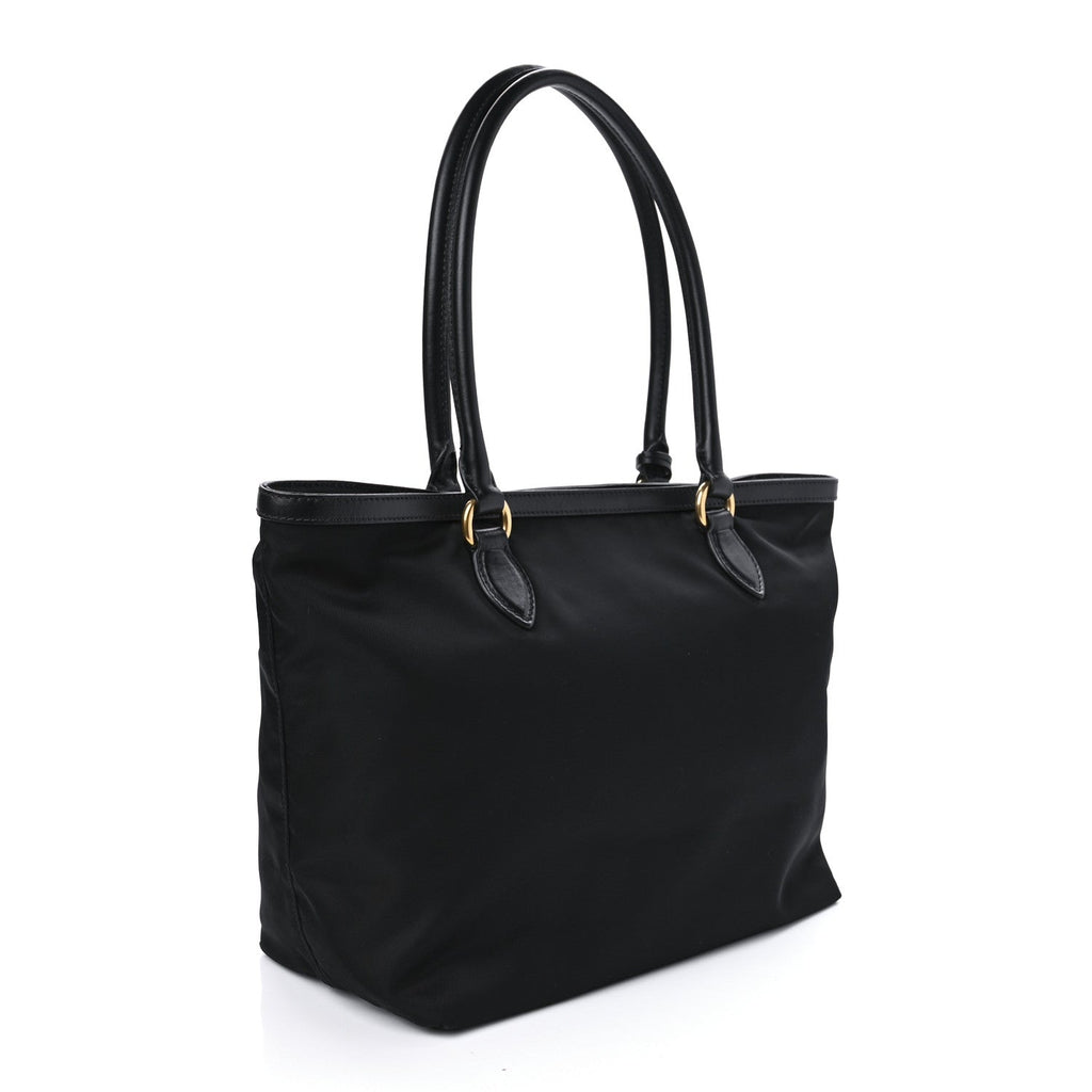 PRADA TESSUTO NYLON & CALFSKIN LEATHER SHOPPING TOTE BAG