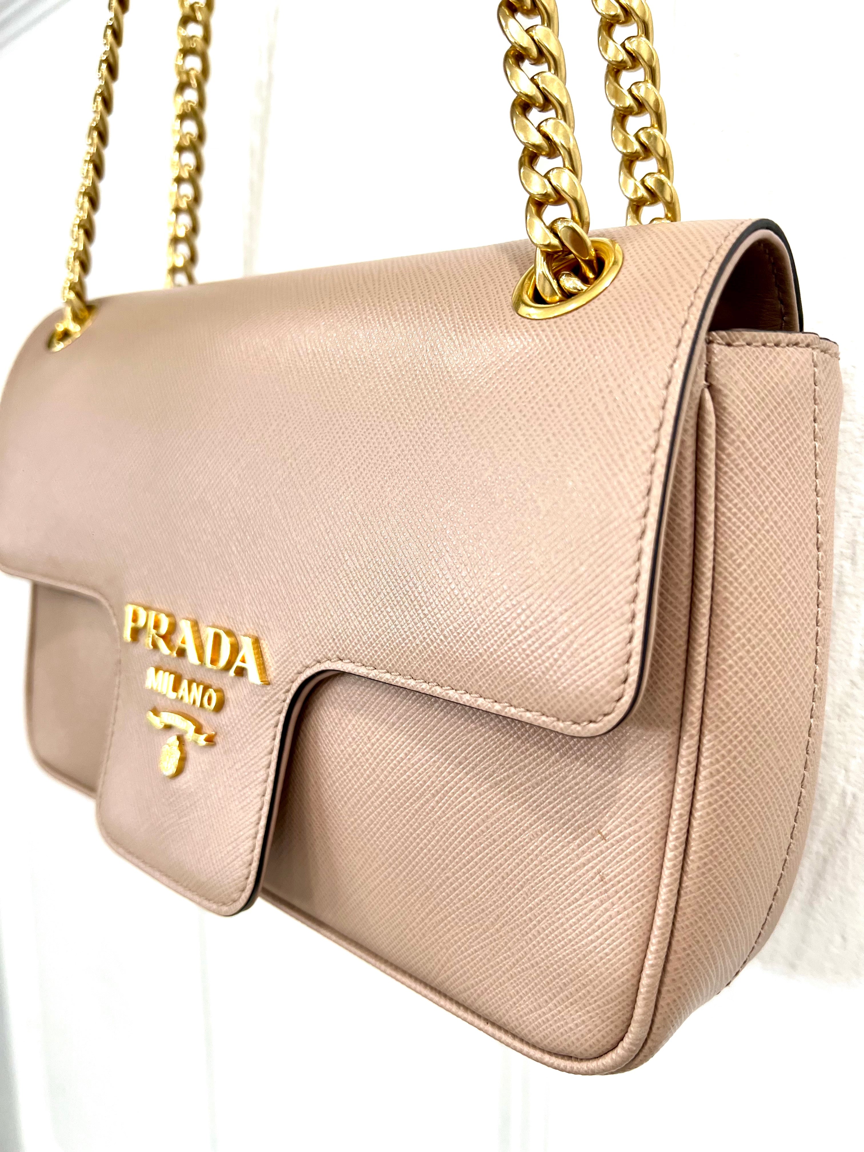 PRADA PATTINA NUDE SAFFIANO LEATHER SHOULDER BAG