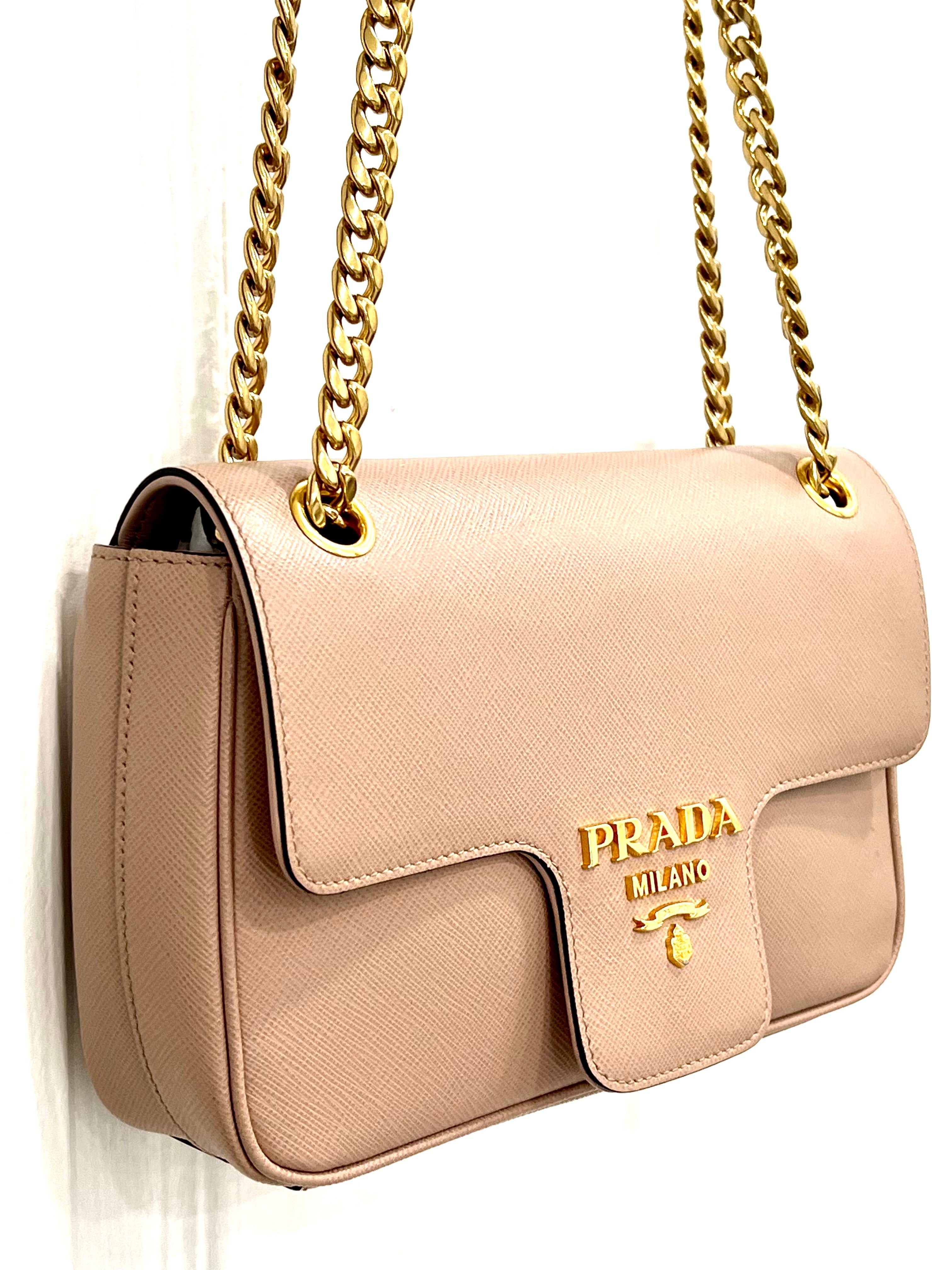 PRADA PATTINA NUDE SAFFIANO LEATHER SHOULDER BAG