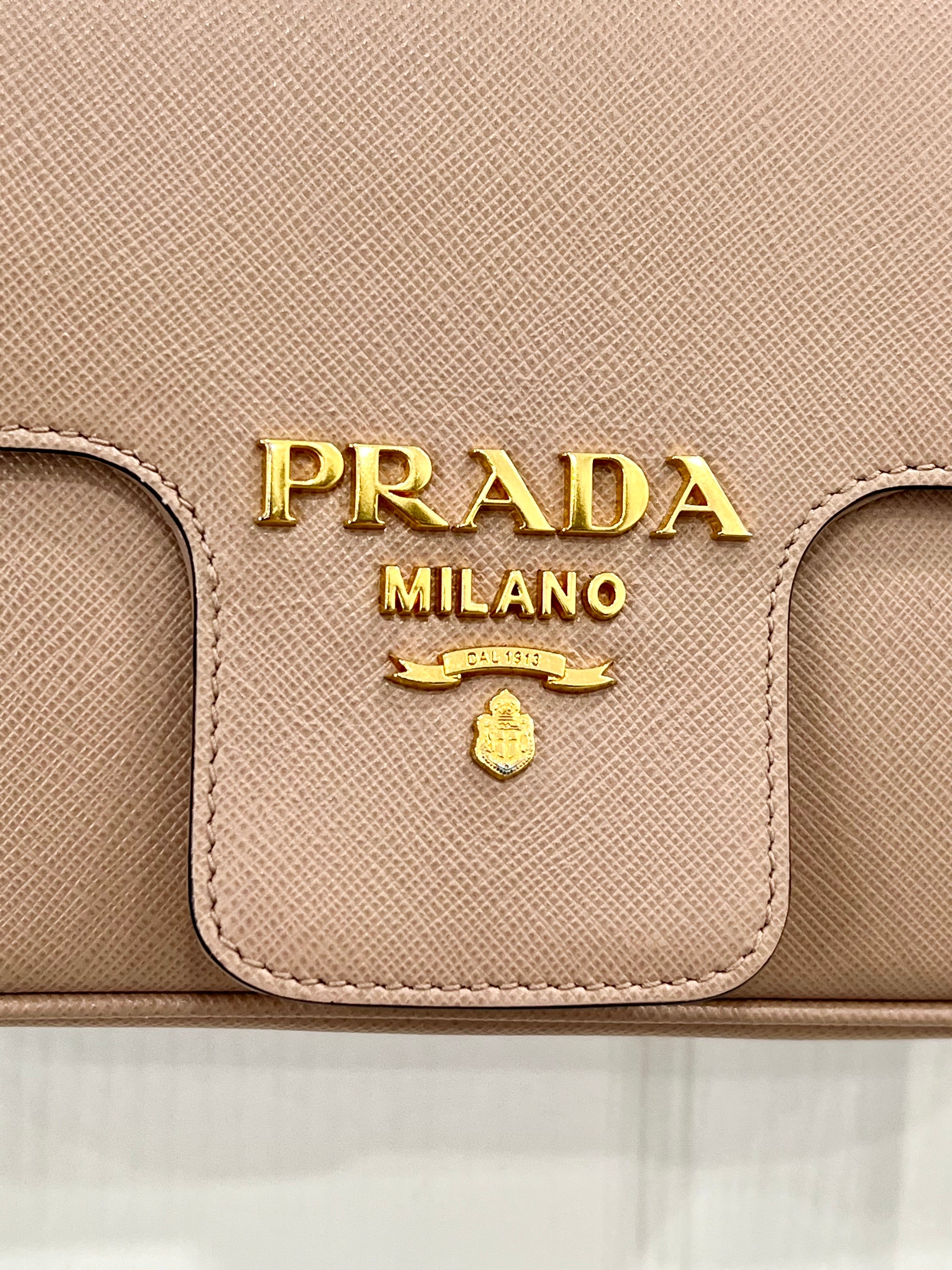 PRADA PATTINA NUDE SAFFIANO LEATHER SHOULDER BAG