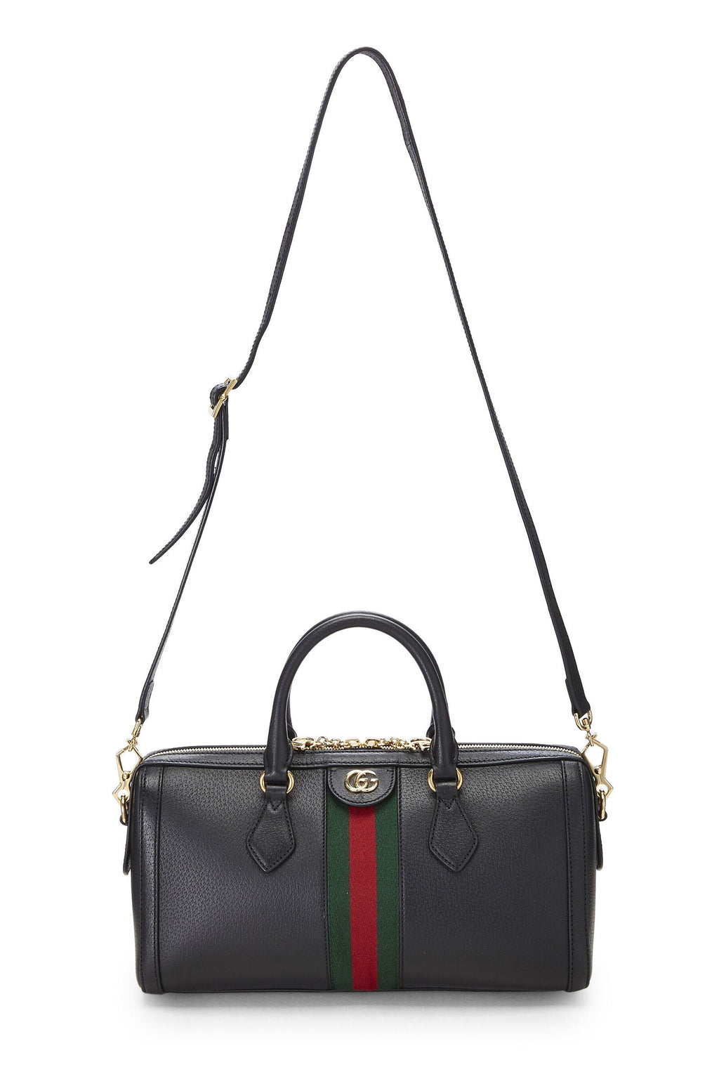 GUCCI OPHIDIA BLACK LEATHER TOP HANDLE BAG