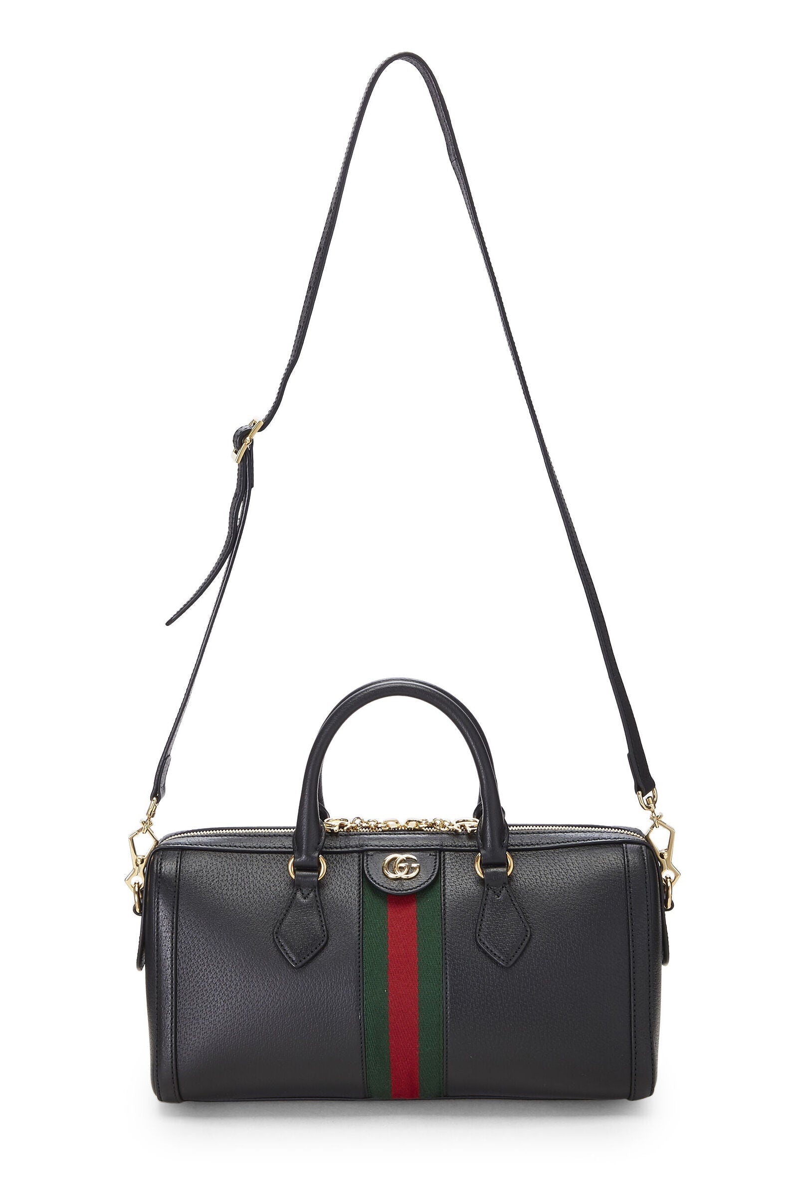 GUCCI OPHIDIA BLACK LEATHER TOP HANDLE BAG