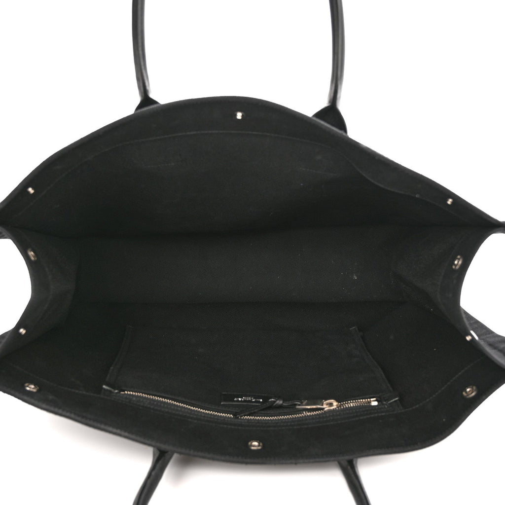 SAINT LAURENT RIVE GAUCHE LARGE CANVAS & CALFSKIN TOTE BAG