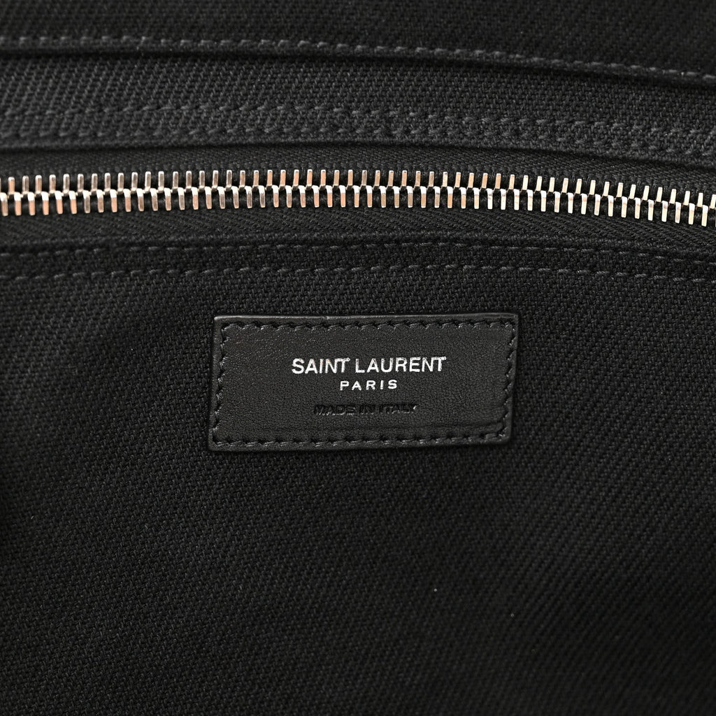 SAINT LAURENT RIVE GAUCHE LARGE CANVAS & CALFSKIN TOTE BAG