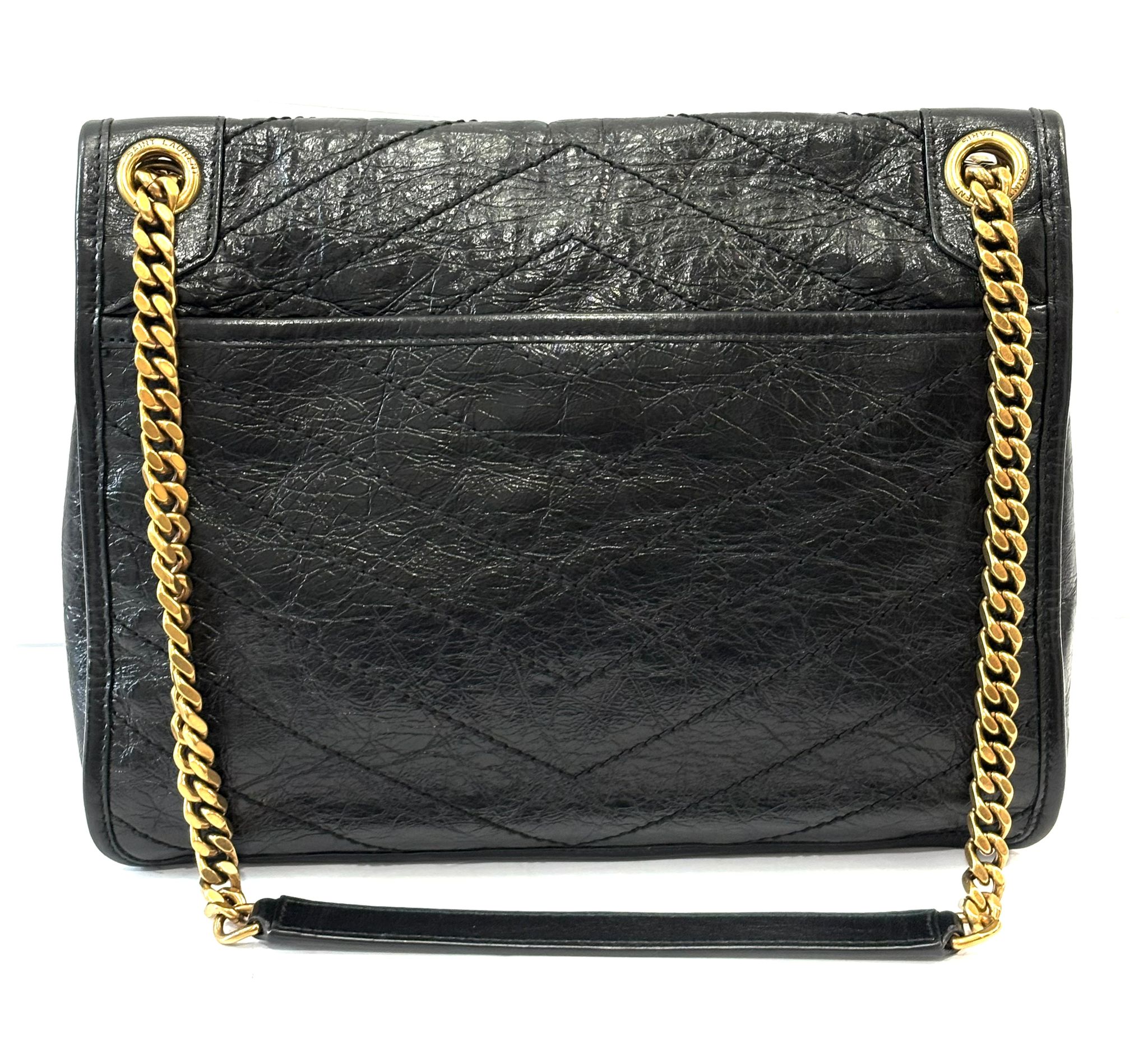 SAINT LAURENT CHEVRON NIKI 2022 BLACK SHOULDER BAG