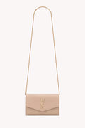 Uptown Chain Wallet In Grain De Poudre Embossed Leather - Dark Beige