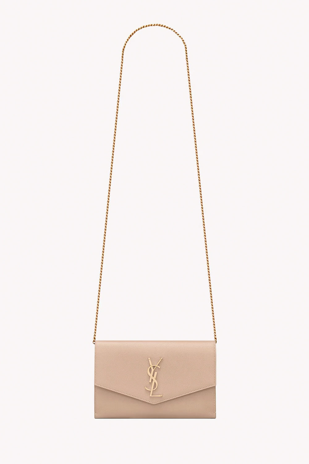 Uptown Chain Wallet In Grain De Poudre Embossed Leather - Dark Beige