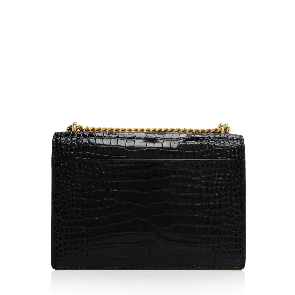 YSL CROC EMBOSSED CALFSKIN MONOGRAM SUNSET MEDIUM CROSSBODY BAG