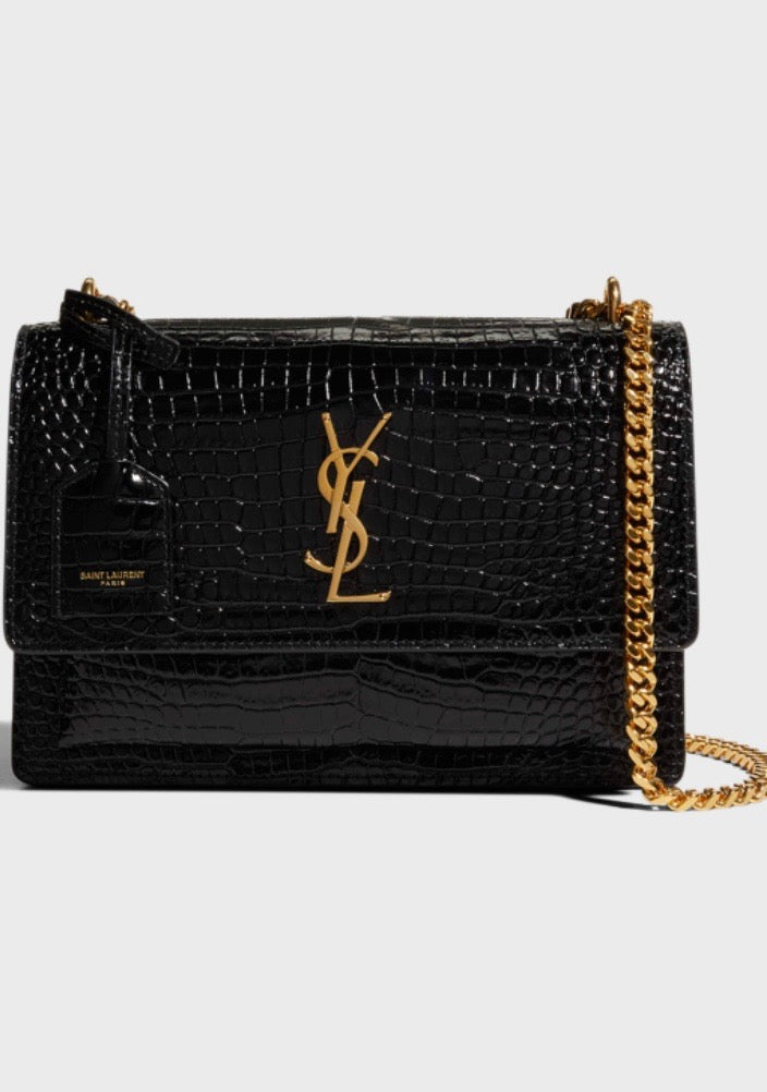 YSL CROC EMBOSSED CALFSKIN MONOGRAM SUNSET MEDIUM CROSSBODY BAG