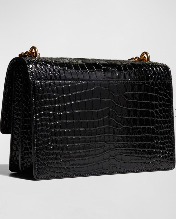 YSL CROC EMBOSSED CALFSKIN MONOGRAM SUNSET MEDIUM CROSSBODY BAG
