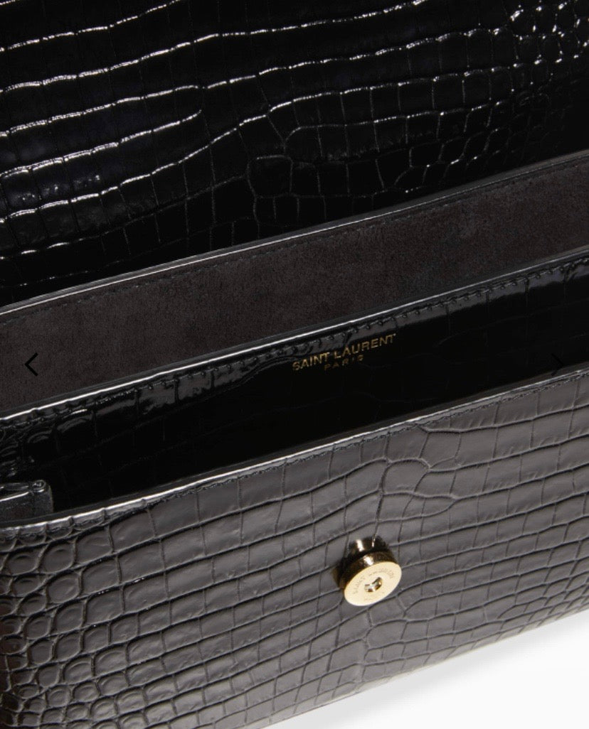 YSL CROC EMBOSSED CALFSKIN MONOGRAM SUNSET MEDIUM CROSSBODY BAG