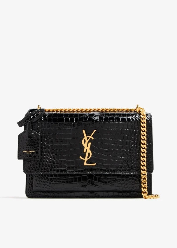 YSL CROC EMBOSSED CALFSKIN MONOGRAM SUNSET MEDIUM CROSSBODY BAG