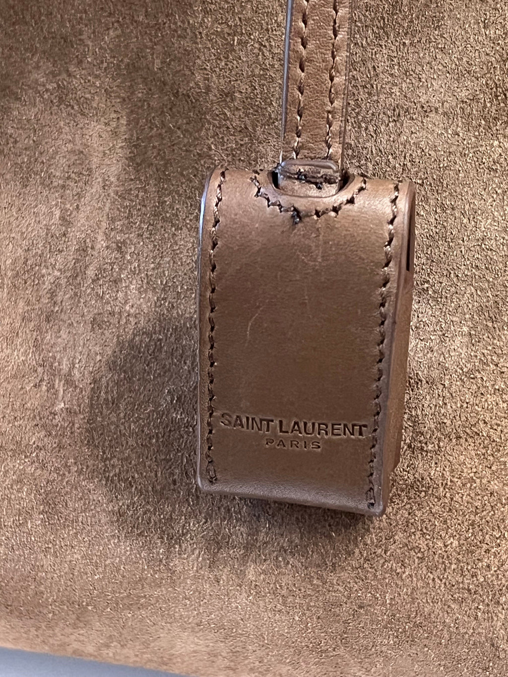 SAINT LAURENT SAC DE JOUR SHEARLING TRIM LEATHER TOTE BAG