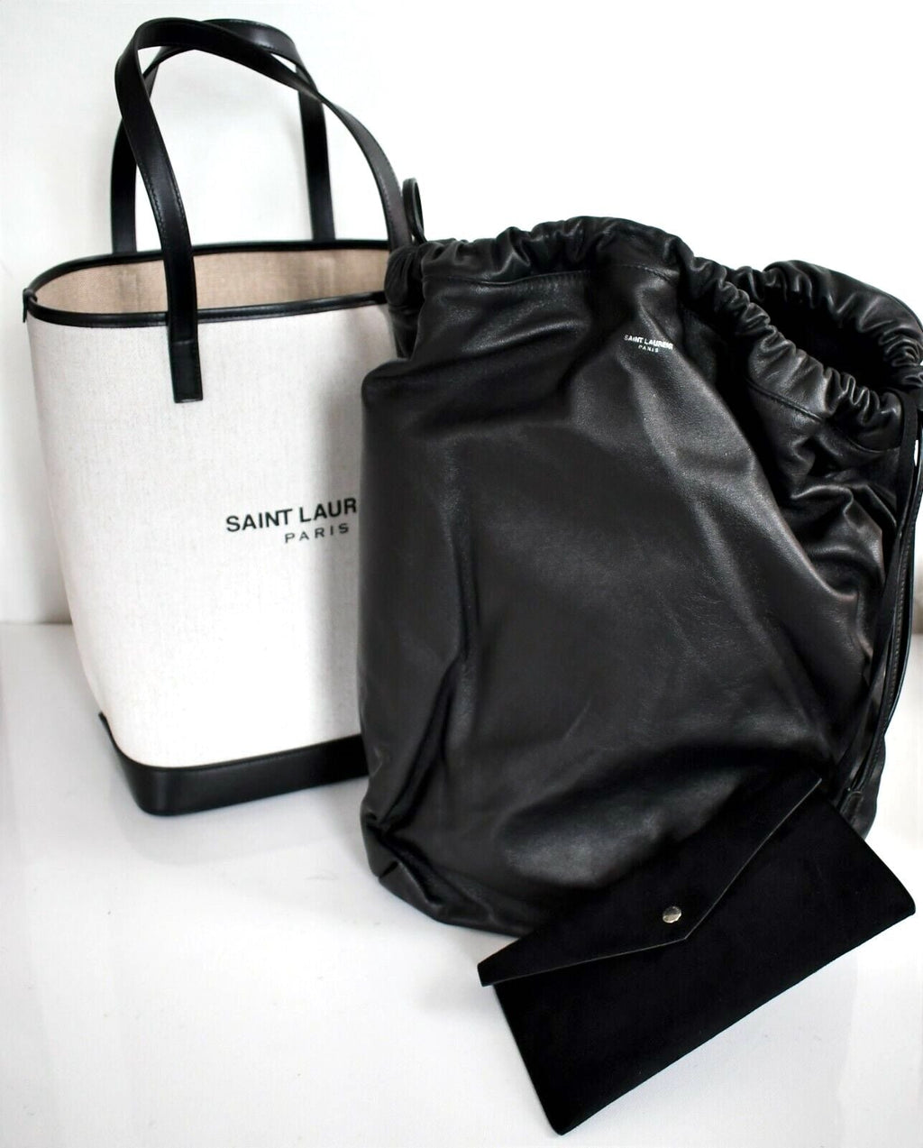 YVES SAINT LAURENT TEDDY CANVAS & CALFSKIN LEATHER TOTE BAG