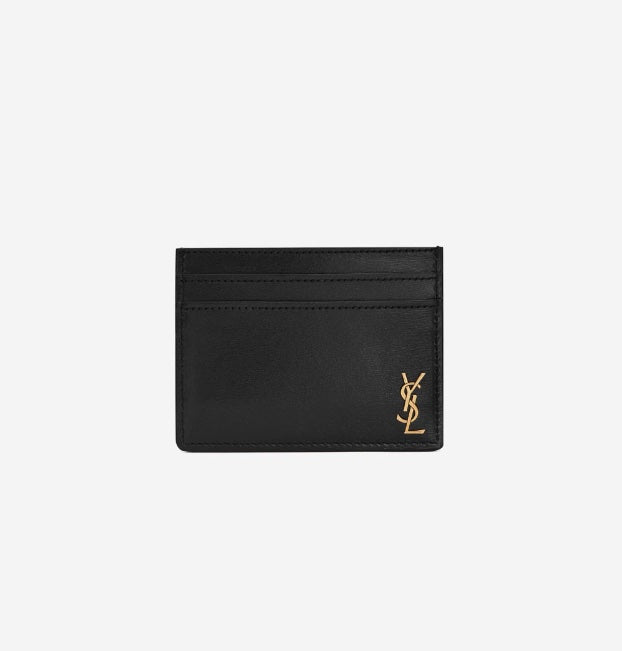 YSL TINY CASSANDRE MONOGRAM SHINY LEATHER CREDIT CARD CASE