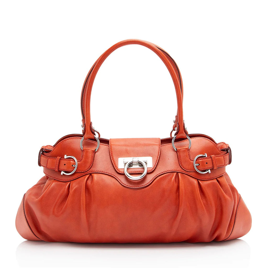 SALVATORE FERRAGAMO LEATHER GANCINI MARISA SATCHEL