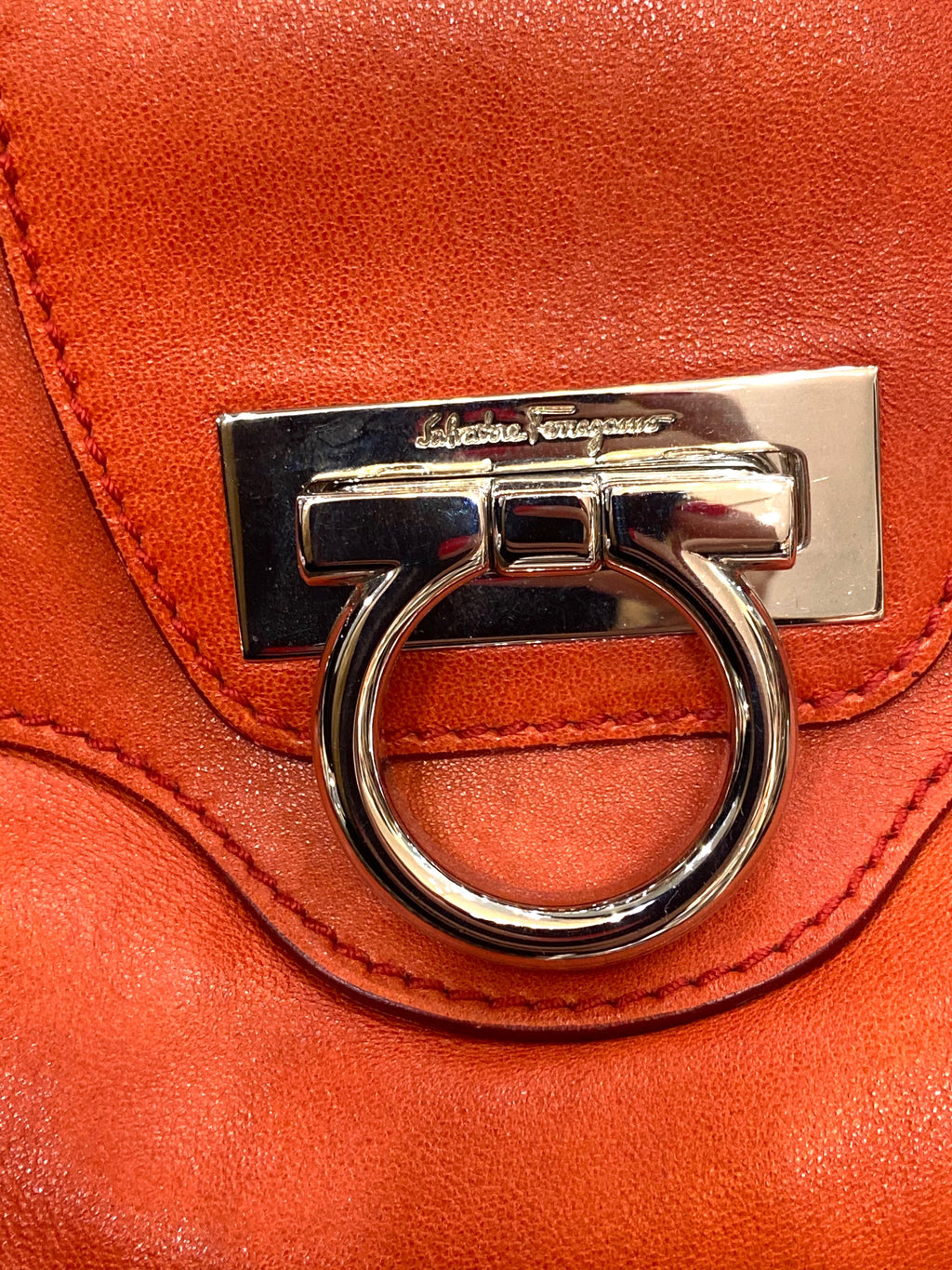 SALVATORE FERRAGAMO LEATHER GANCINI MARISA SATCHEL