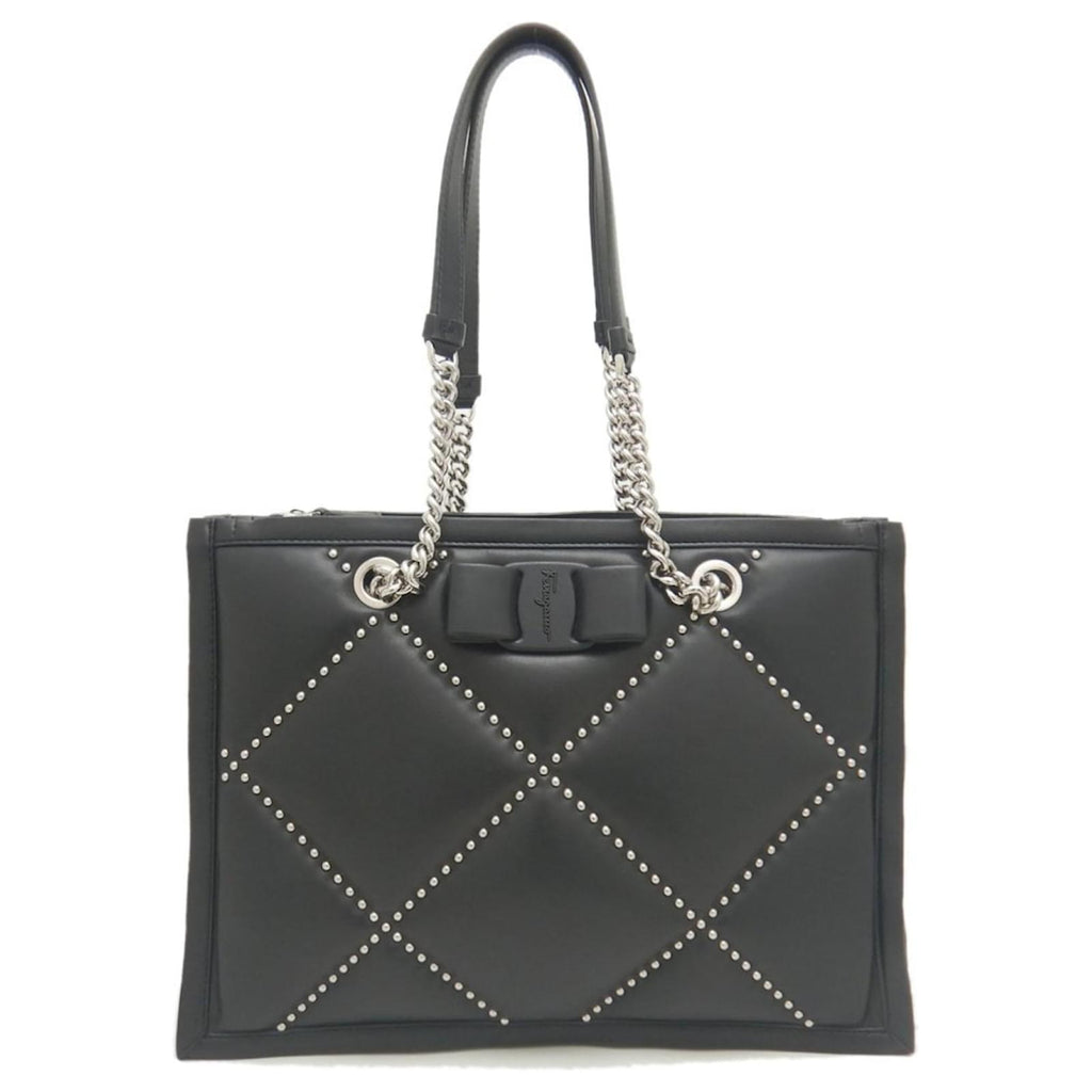 FERRAGAMO QUILTED GOATSKIN LEATHER VIVA BOW CHAIN TOTE