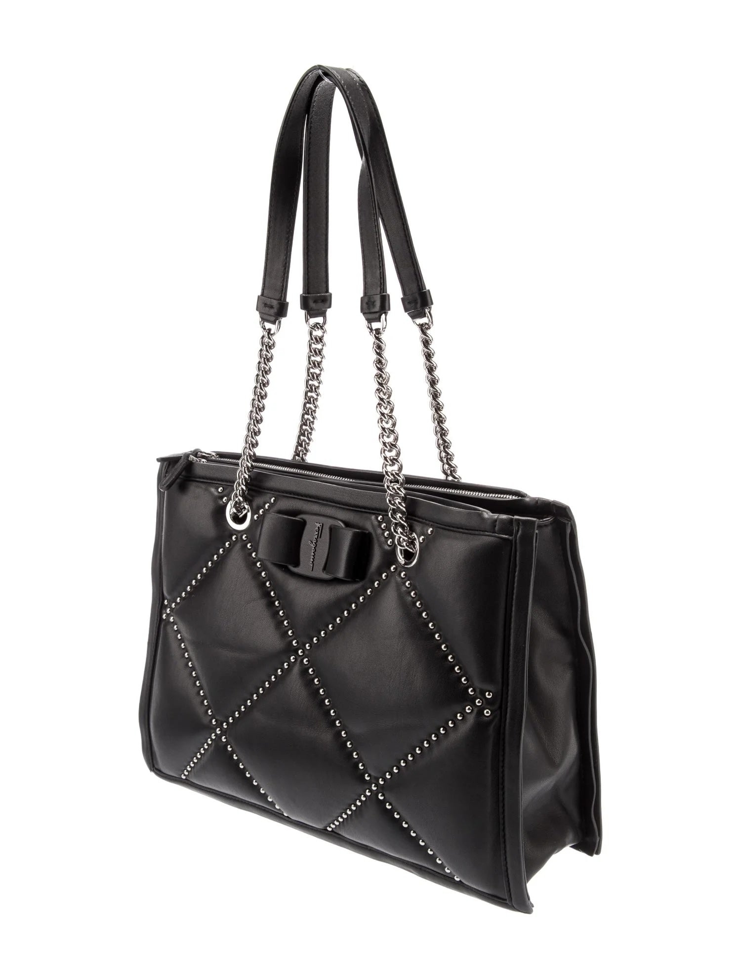 FERRAGAMO QUILTED GOATSKIN LEATHER VIVA BOW CHAIN TOTE