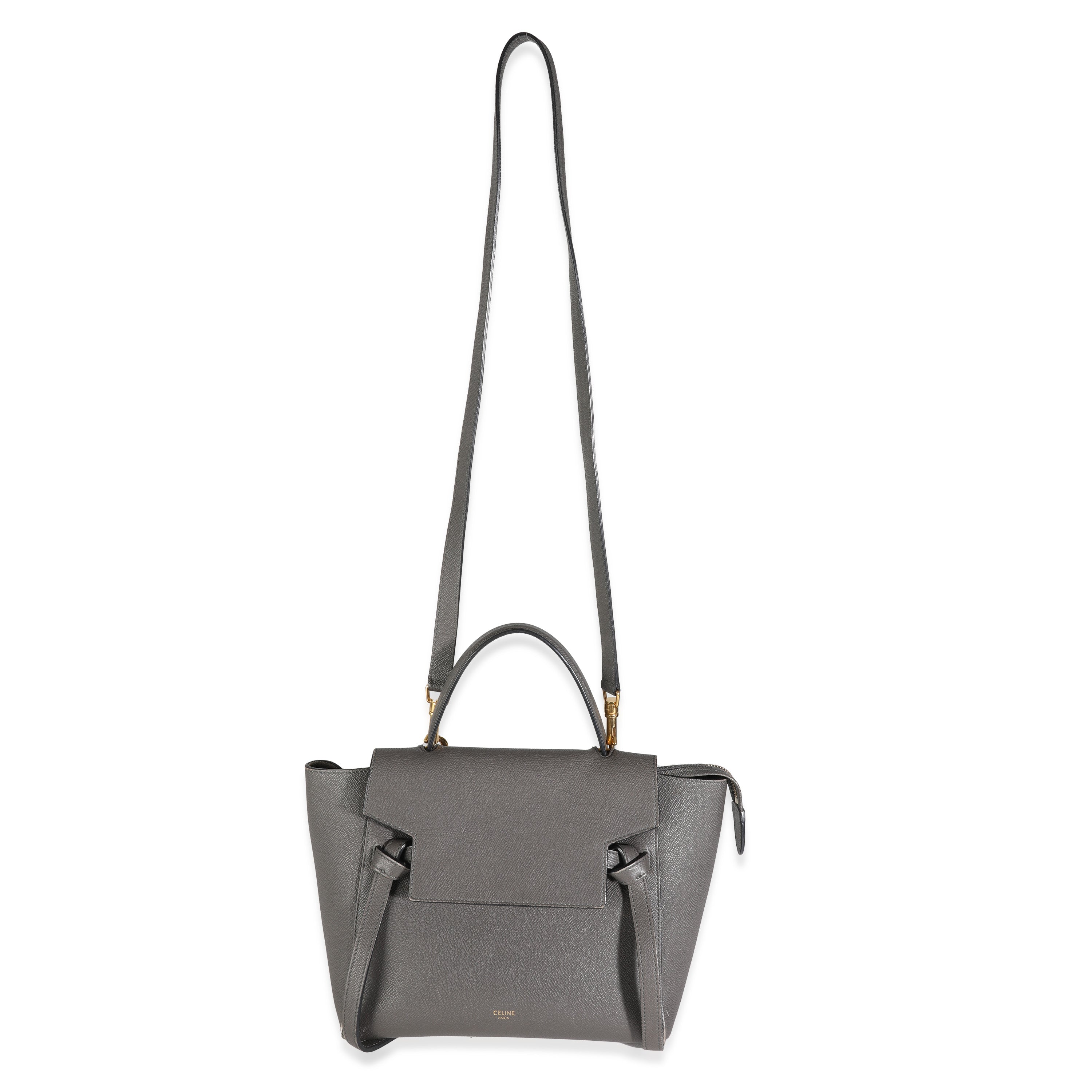 Grey Grained Calfskin Micro Belt Bag