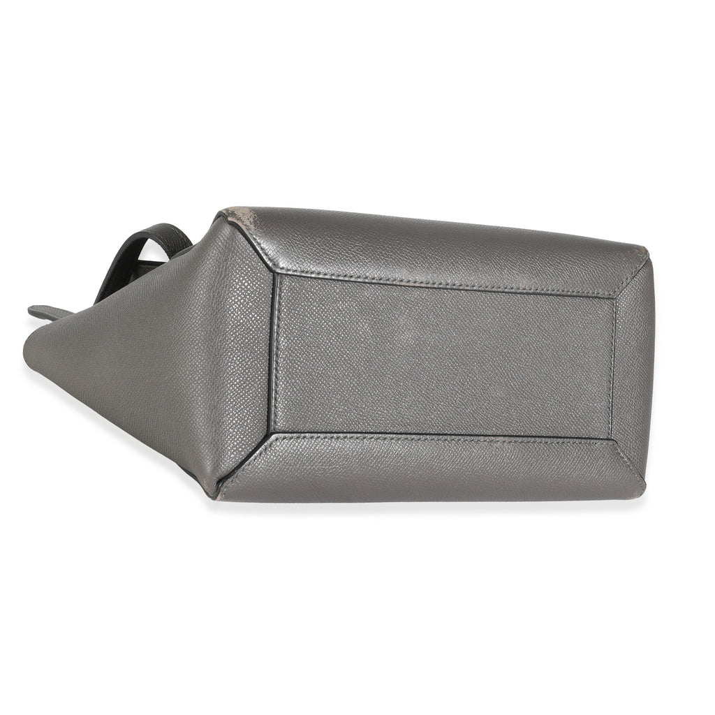 Grey Grained Calfskin Micro Belt Bag