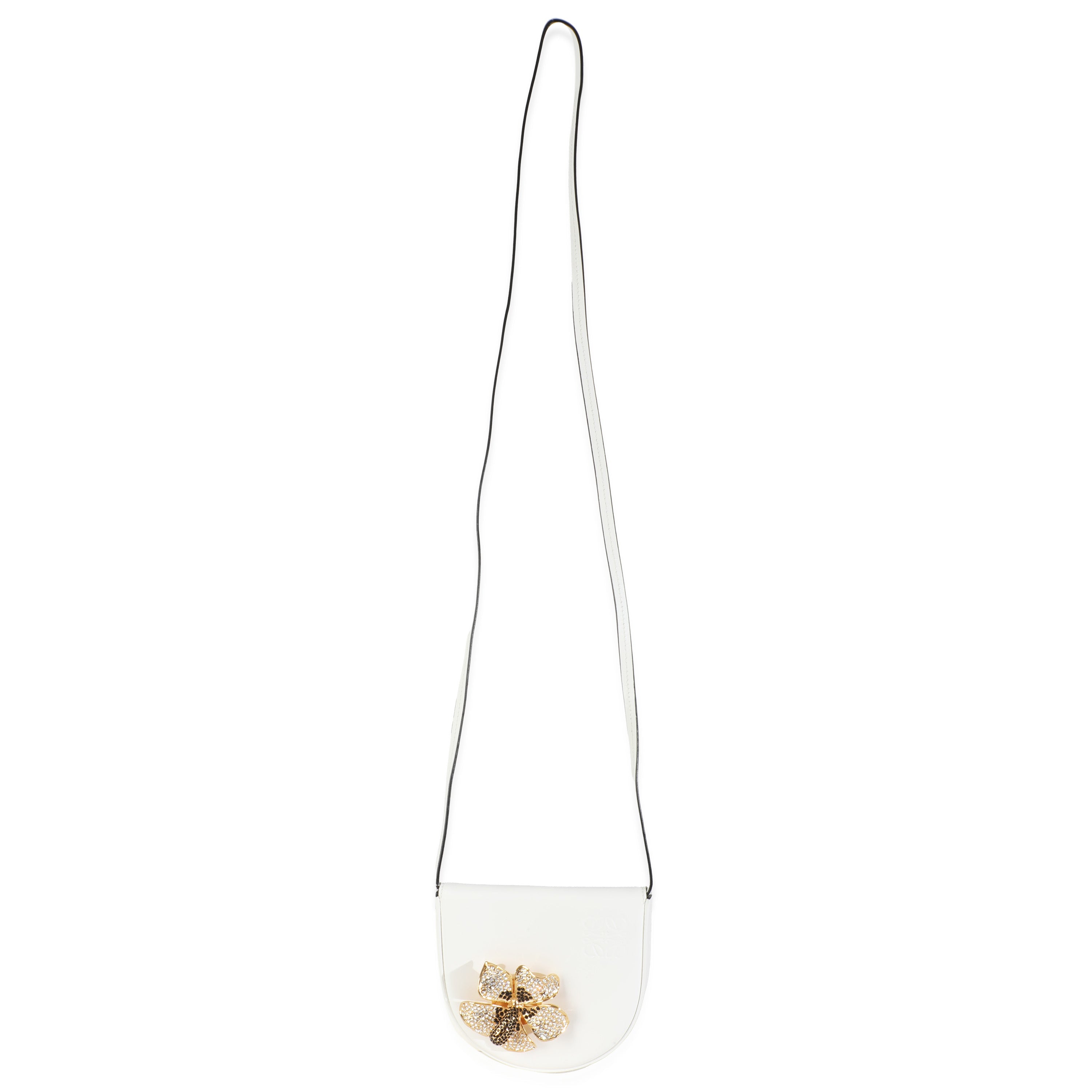 White Calfskin Heel Metal Flower Crossbody