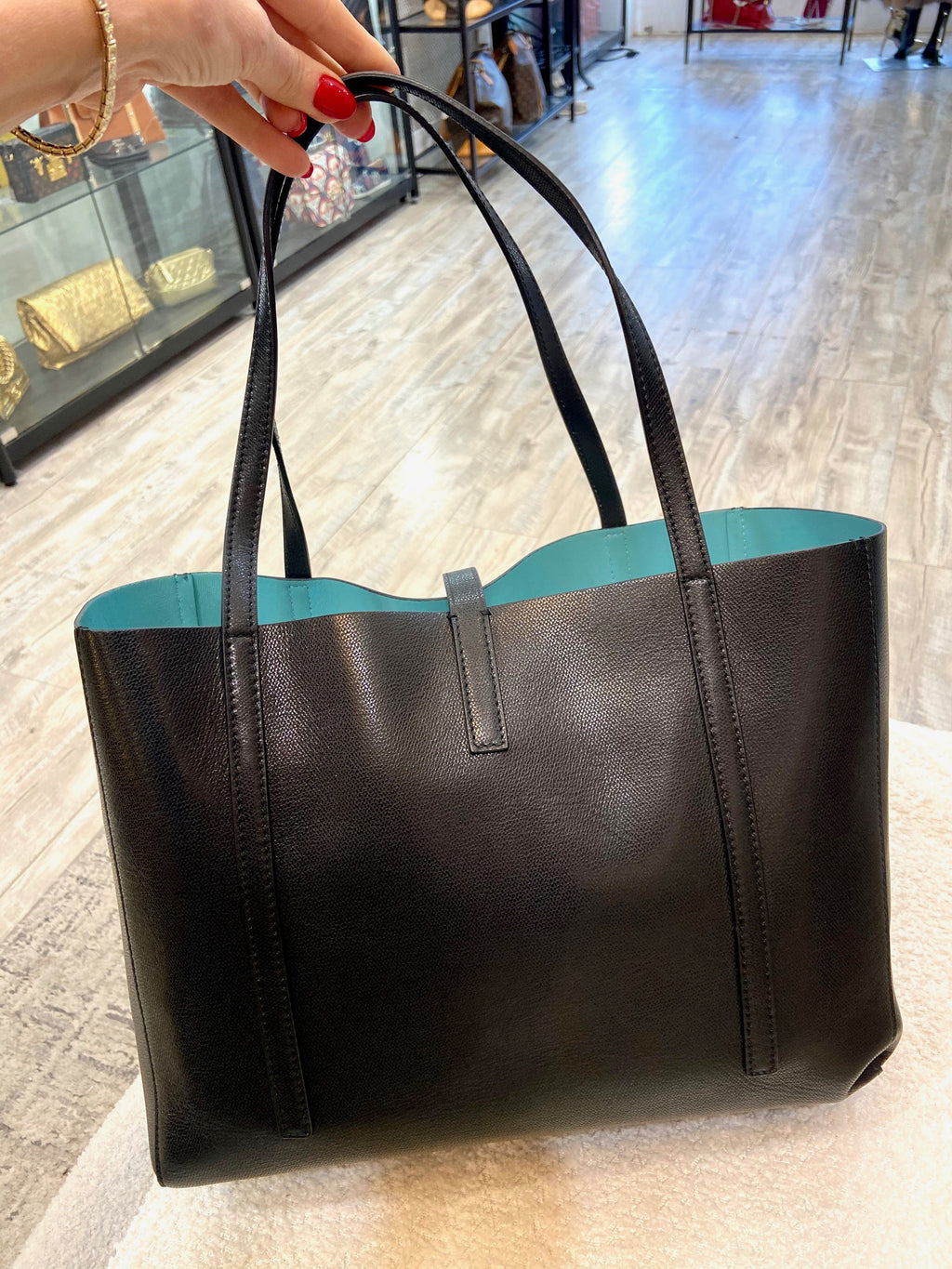 TIFFANY & CO. GRAINED LEATHER REVERSIBLE TOTE BAG