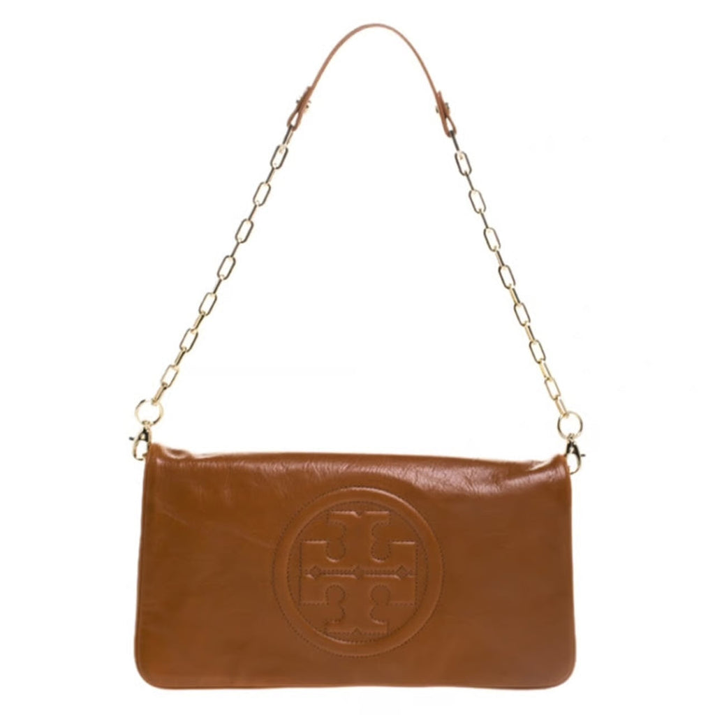 TORY BURCH CALFSKIN LEATHER REVA CLUTCH WITH CHAIN
