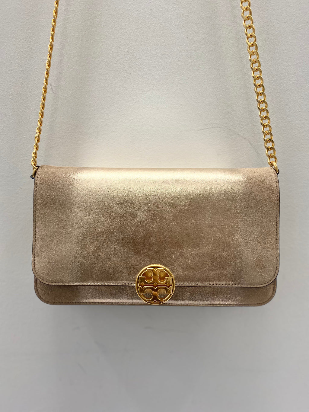 TORY BURCH CHELSEA METALLIC CONVERTIBLE CROSSBODY BAG