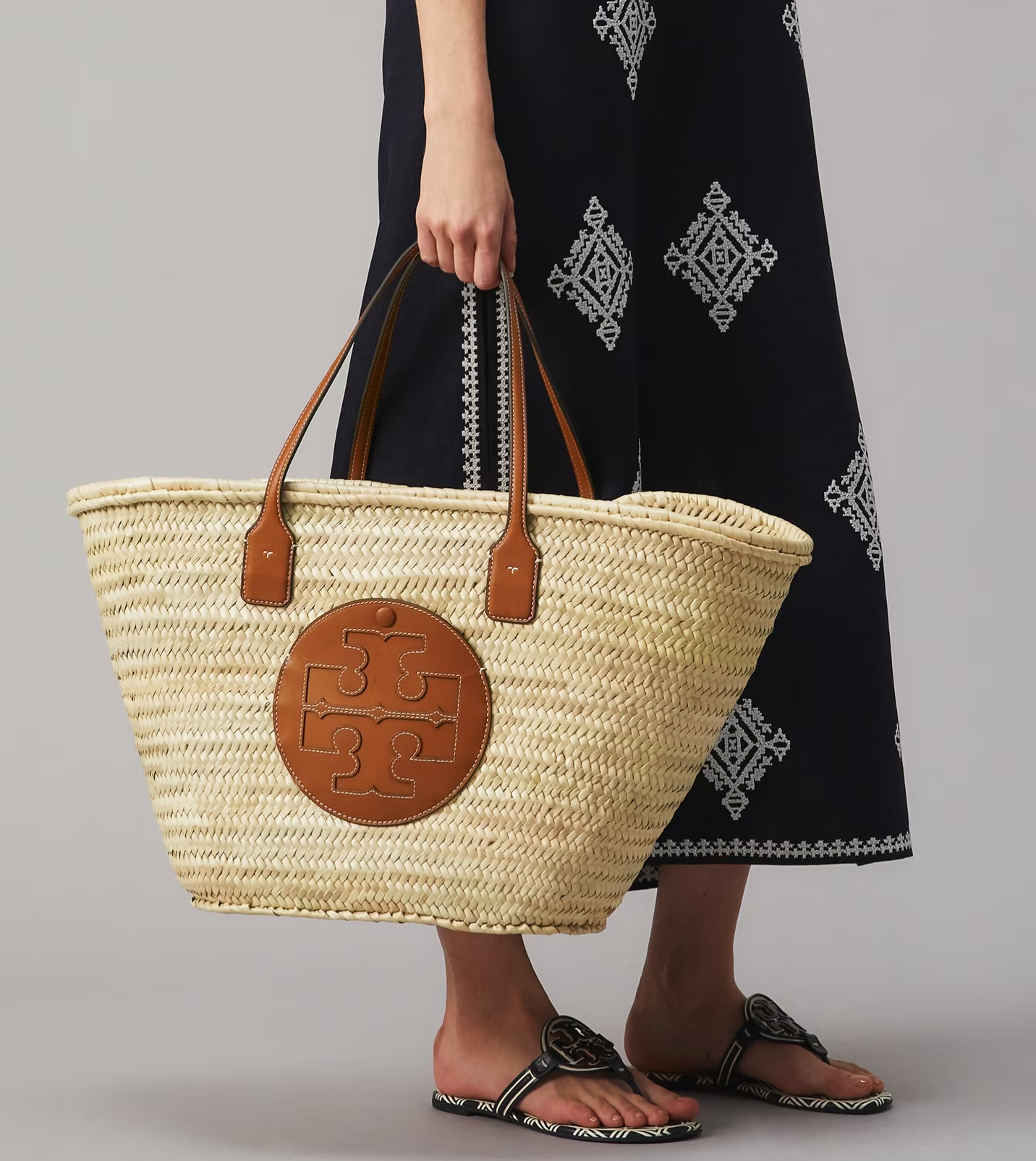 TORY BURCH ELLA STRAW BASKET TOTE BAG