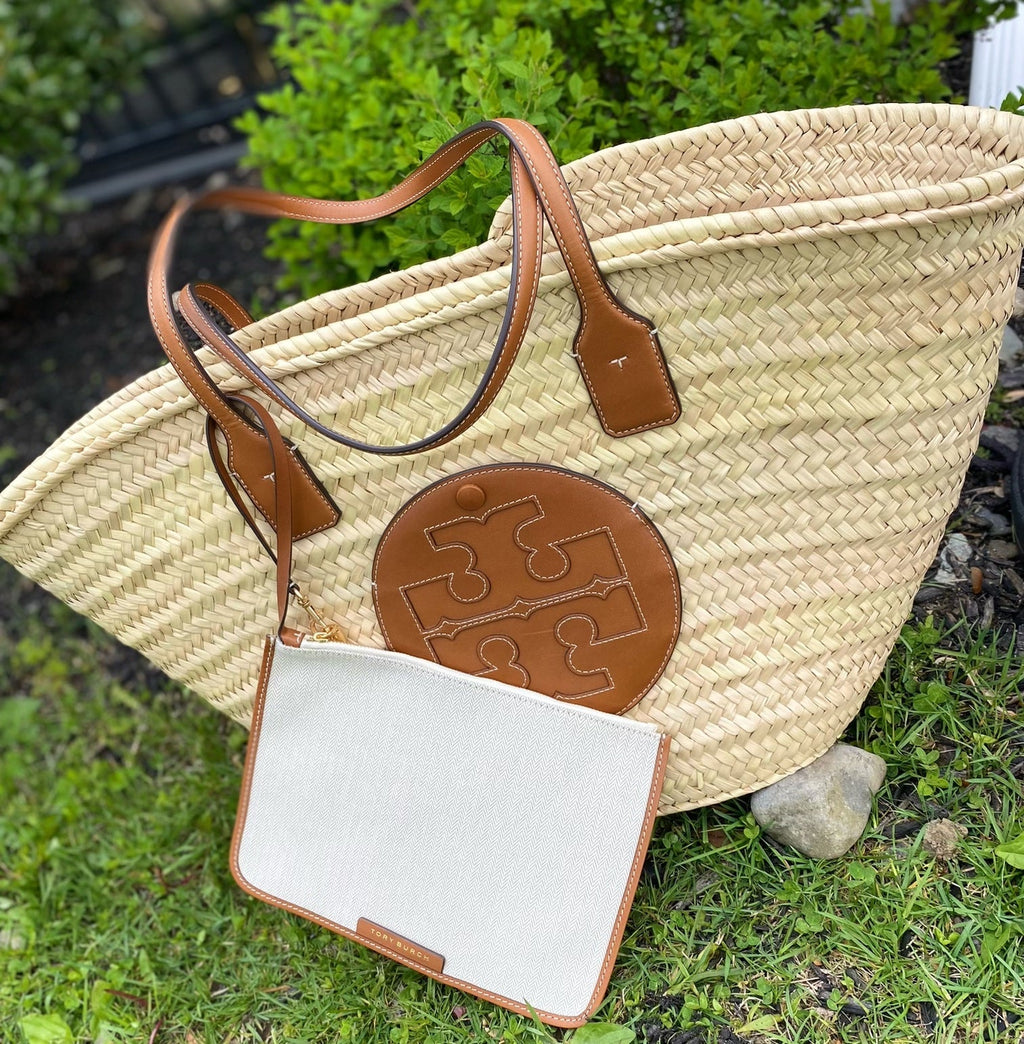 TORY BURCH ELLA STRAW BASKET TOTE BAG
