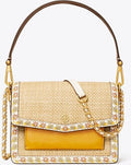 TORY BURCH ROBINSON STRAW & LEATHER CONVERTIBLE SHOULDER BAG