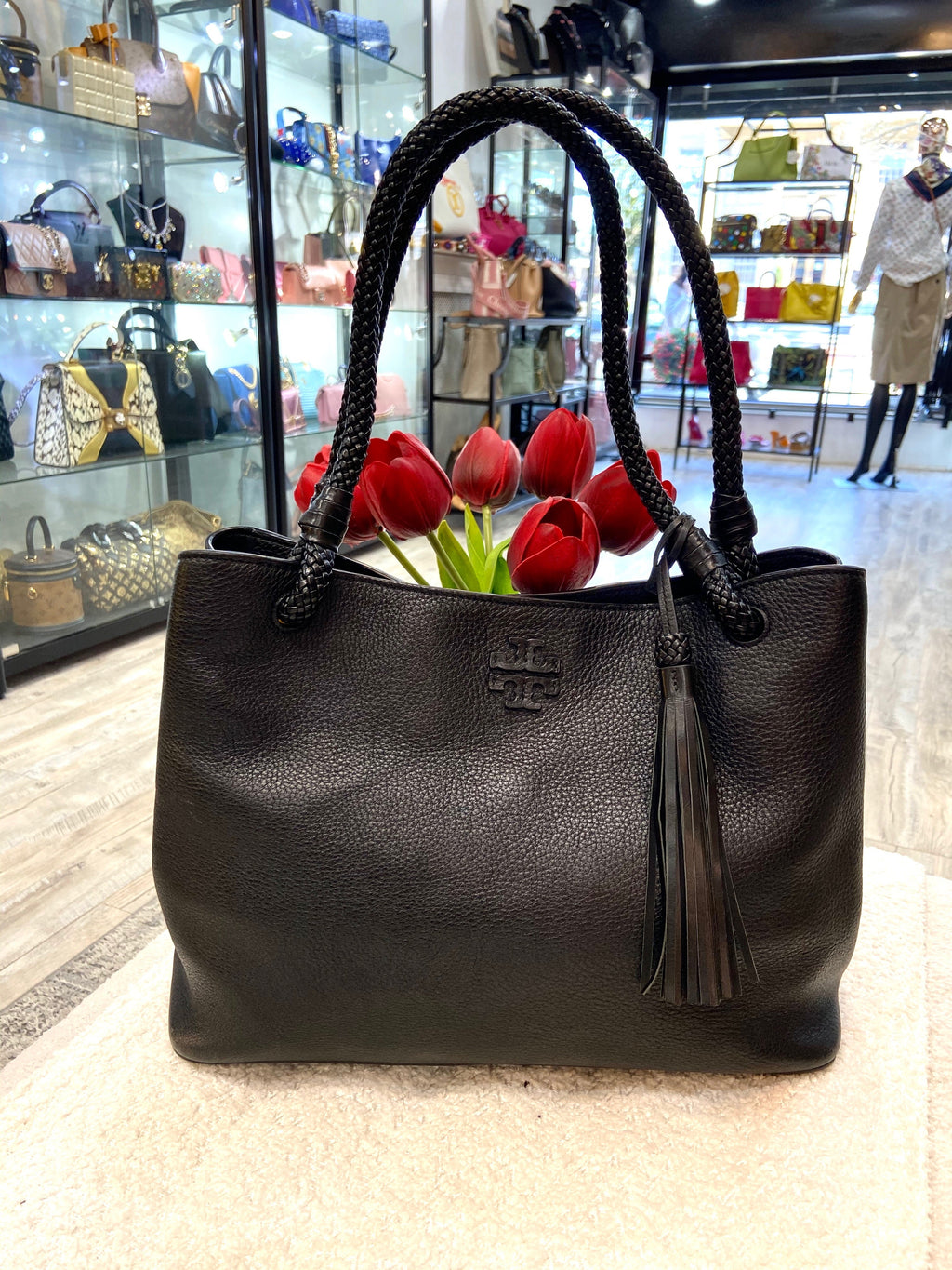 TORY BURCH TAYLOR TRIPLE COMPARTMENT LEATHER TOTE BAG