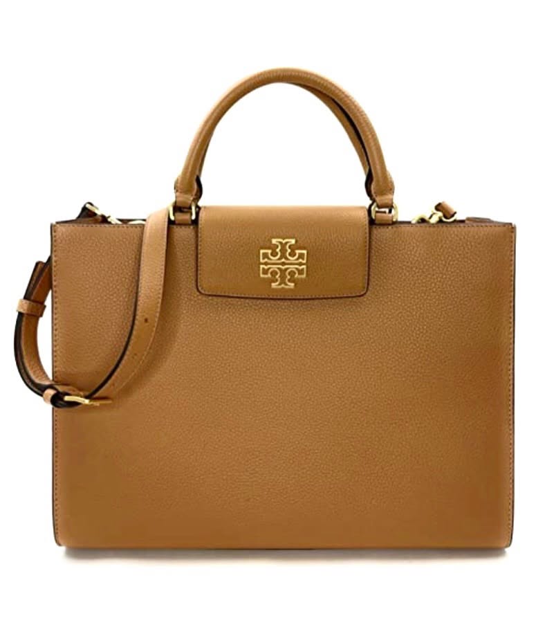 TORY BURCH BRITTEN PEBBLED COGNAC LEATHER GOLD HARDWARE LARGE TOTE BAG
