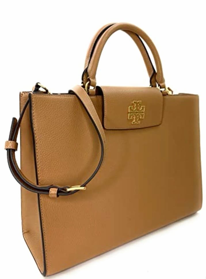 TORY BURCH BRITTEN PEBBLED COGNAC LEATHER GOLD HARDWARE LARGE TOTE BAG