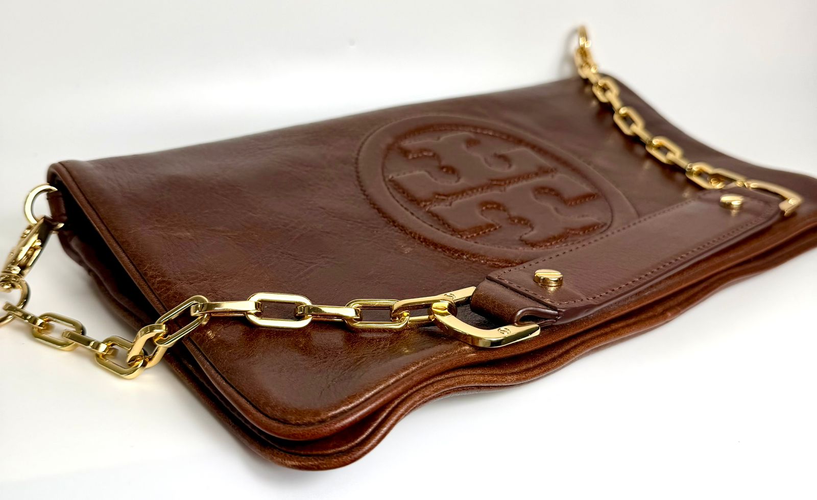 TORY BURCH CALFSKIN LEATHER REVA CLUTCH WITH CHAIN
