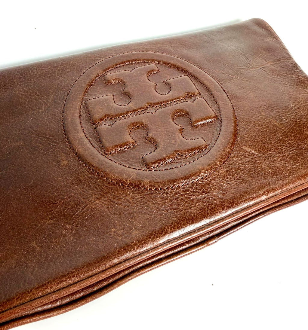 TORY BURCH CALFSKIN LEATHER REVA CLUTCH WITH CHAIN