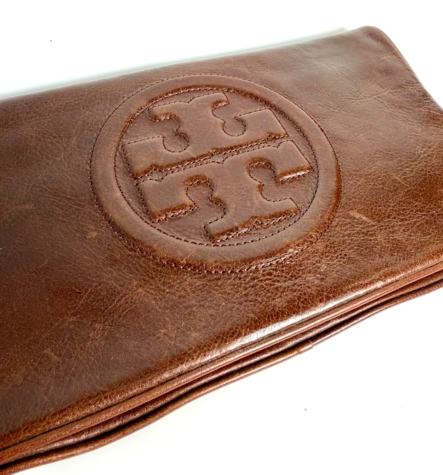 TORY BURCH CALFSKIN LEATHER REVA CLUTCH WITH CHAIN