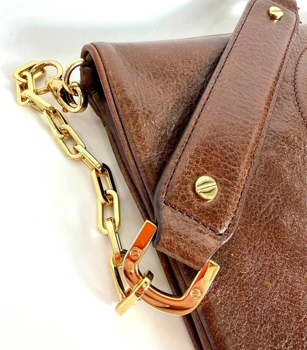 TORY BURCH CALFSKIN LEATHER REVA CLUTCH WITH CHAIN