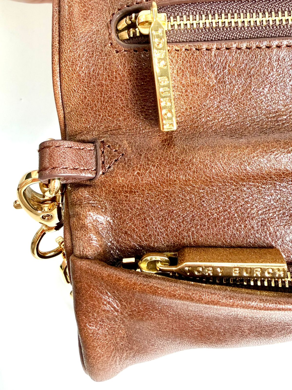 TORY BURCH CALFSKIN LEATHER REVA CLUTCH WITH CHAIN