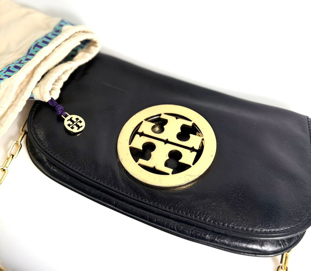 TORY BURCH REVA LOGO CONVERTIBLE CLUTCH BAG WITH CHAIN