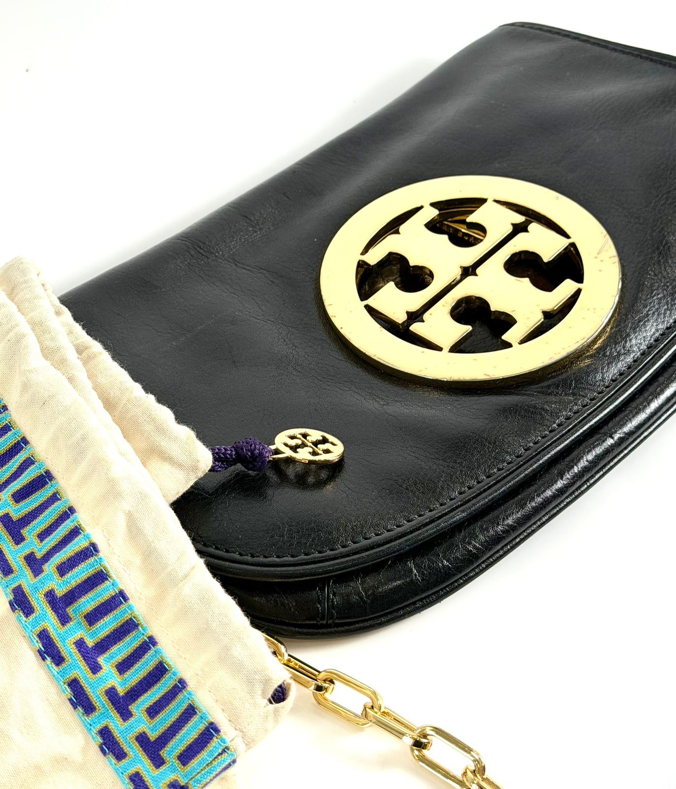 TORY BURCH REVA LOGO CONVERTIBLE CLUTCH BAG WITH CHAIN