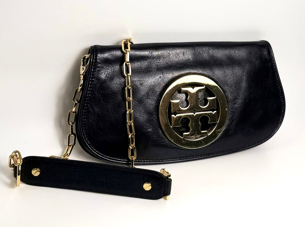 TORY BURCH REVA LOGO CONVERTIBLE CLUTCH BAG WITH CHAIN