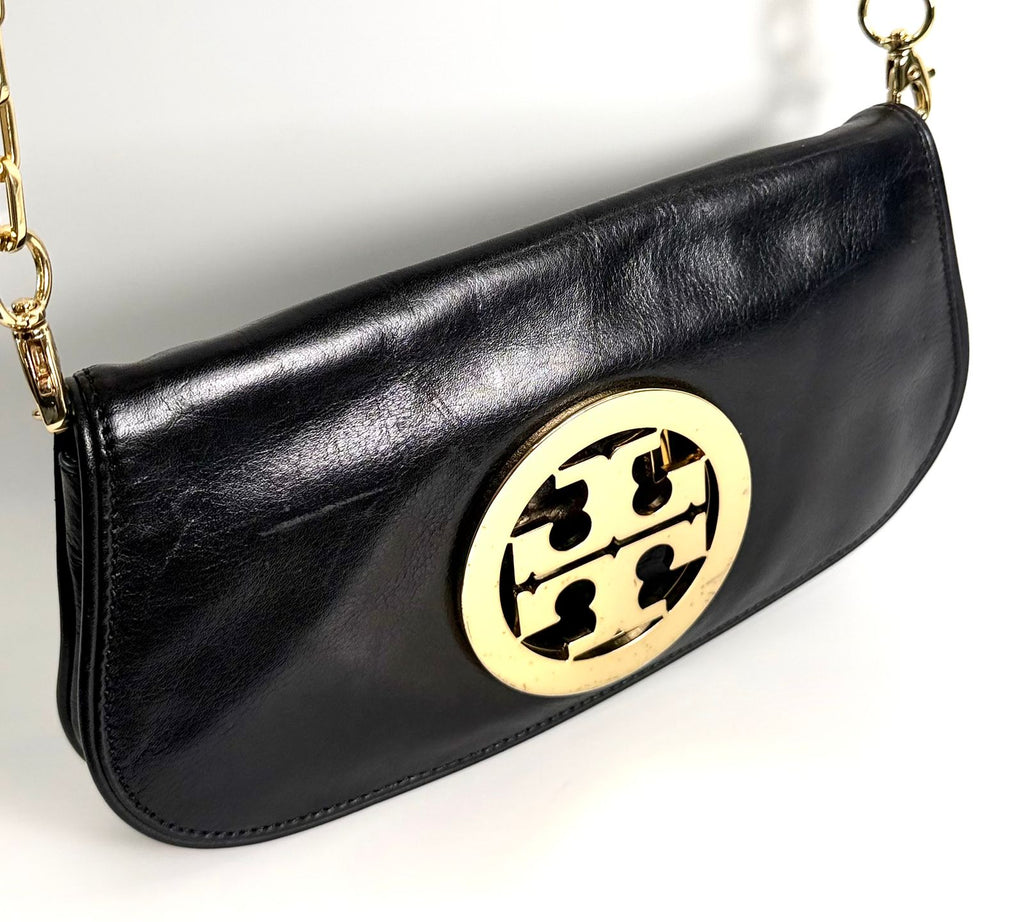 TORY BURCH REVA LOGO CONVERTIBLE CLUTCH BAG WITH CHAIN