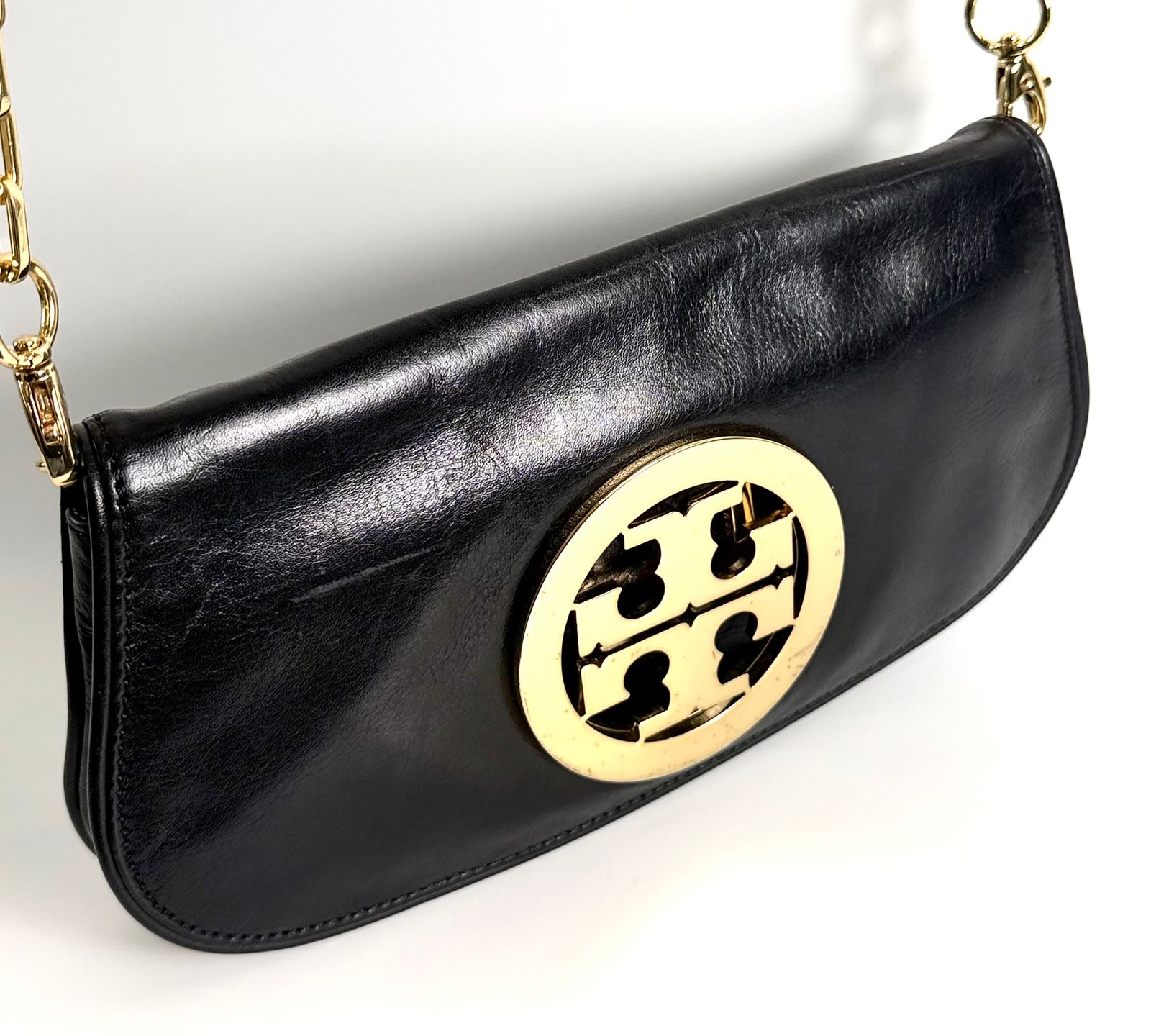 TORY BURCH REVA LOGO CONVERTIBLE CLUTCH BAG WITH CHAIN