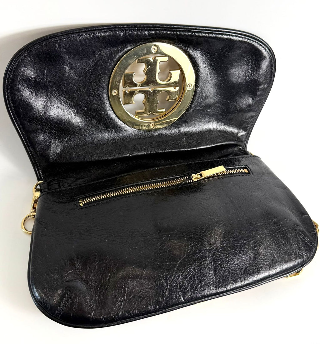 TORY BURCH REVA LOGO CONVERTIBLE CLUTCH BAG WITH CHAIN