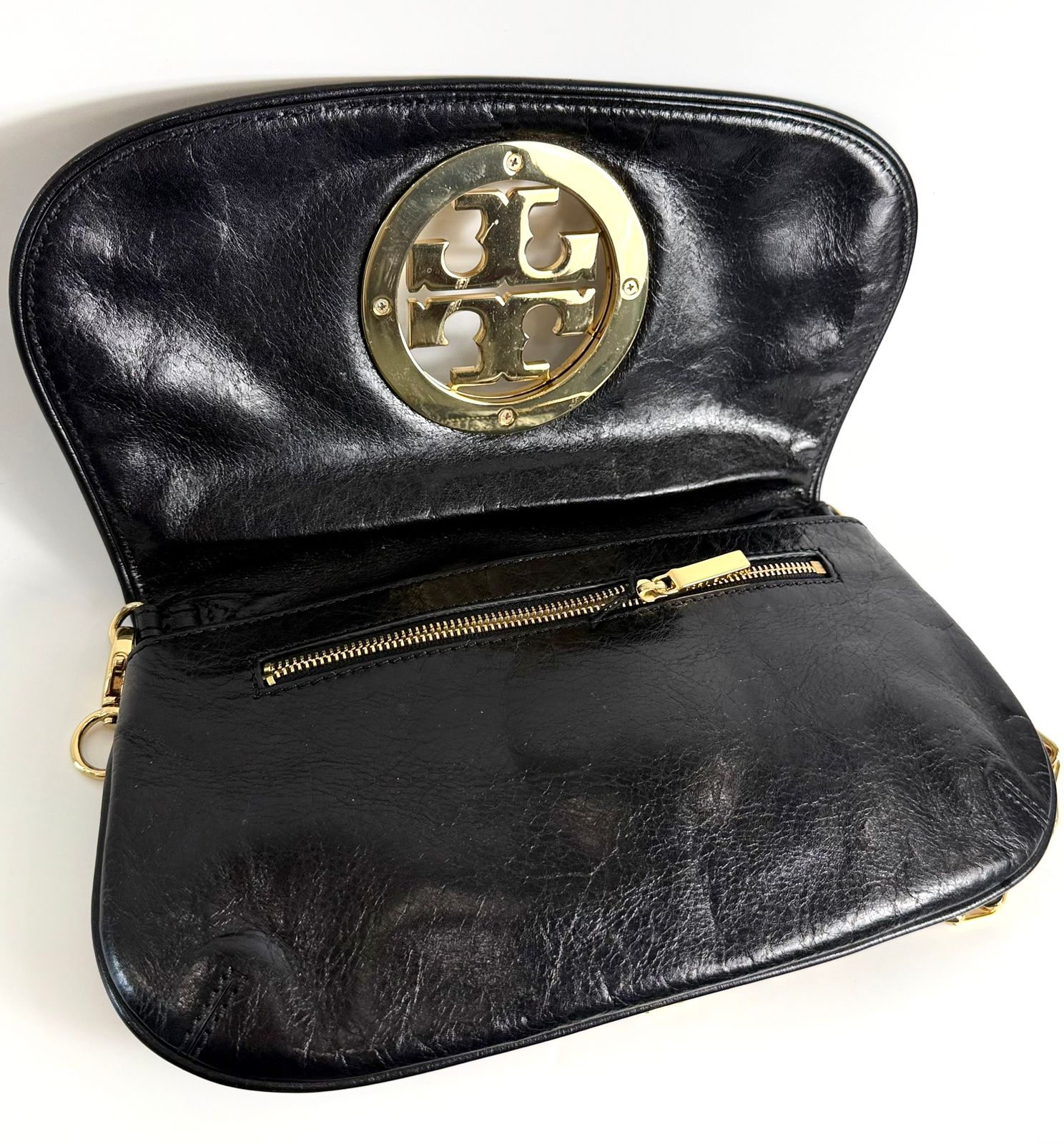 TORY BURCH REVA LOGO CONVERTIBLE CLUTCH BAG WITH CHAIN